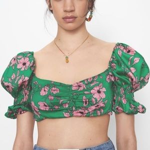 Zara NWT Satin Floral Crop Top Large